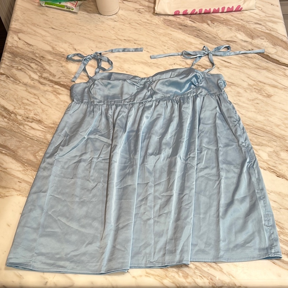 Beginnings Boutique Light Blue Satin Dress